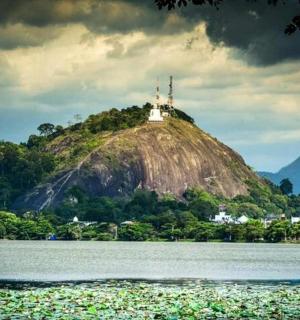 a church on top of an island in the water