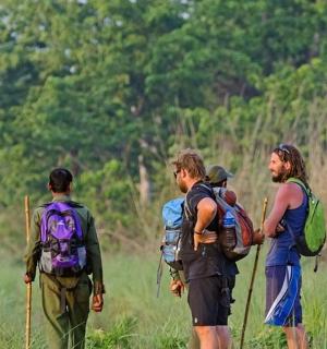 一群人在田野里行走