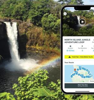 telefon fotí vodopád s duhou