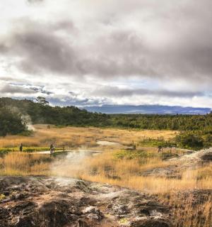 带有瀑布的田野景色