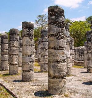 a row of columns in an ancient building