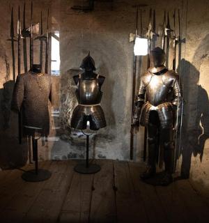 two mannequins in a room witharmor