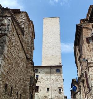 vysoká věž uprostřed dvou budov