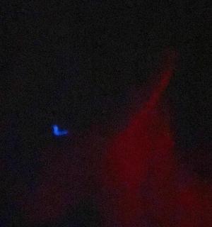 a dark night with a blue object in the sky