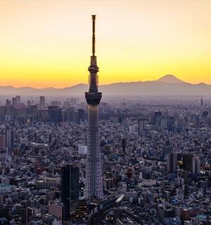 日落时东京塔的景色