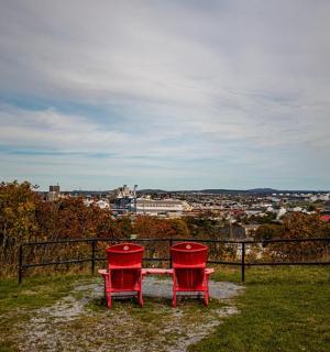 田野上的两把红椅子