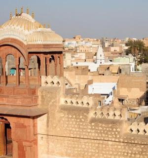 a view of a city with a building