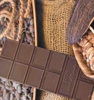 一块巧克力和花生的特写