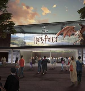 建筑物效果图，外面站着人