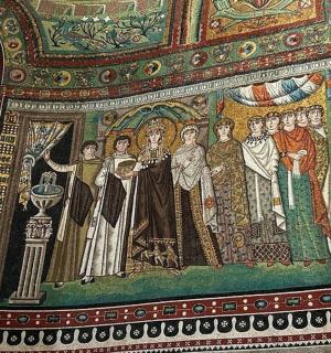 obraz na stropě kostela se skupinou lidí