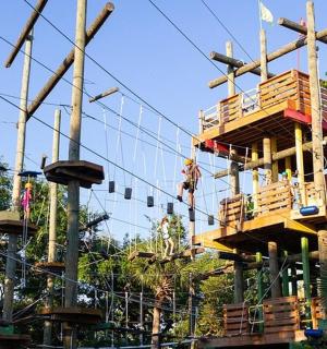 主题公园里有人乘坐的游乐设施