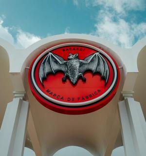 建筑物上的标志上有一只蝙蝠