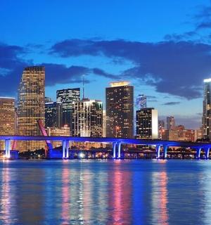 panorama města s mostem přes vodu