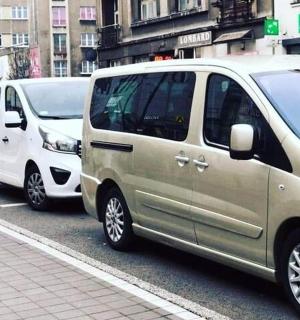 一排白色货车停在城市街道上