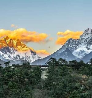 一列火车在山脉前行驶