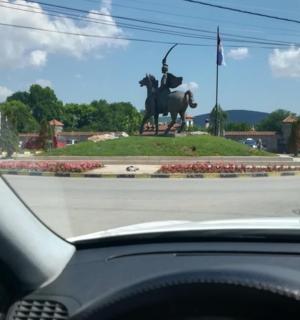 a view of a statue of a man on a horse