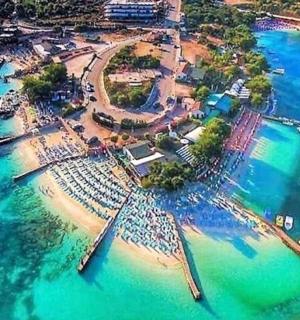 an aerial view of an island in the water
