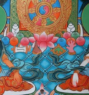 一幅画，画中两名女子坐在房间里的水中