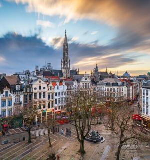 a view of a city with a clock tower
