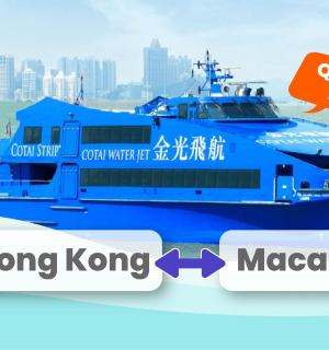 Un gran barco azul en el agua con las palabras Hong Kong