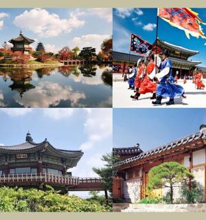 建筑物和湖泊的拼贴画