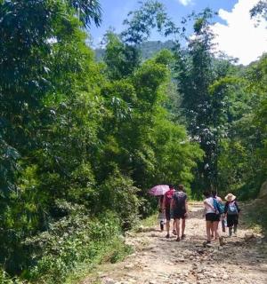 一群人沿着土路行走