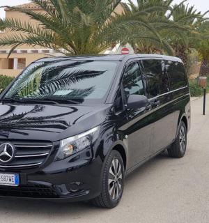 a black van parked on a street with palm trees