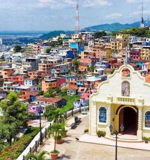 a view of a city with a building