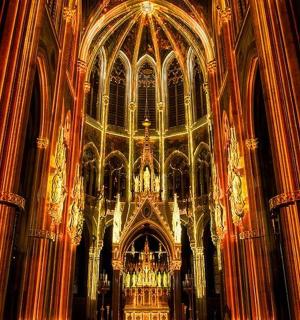 a large cathedral with a large organ in it
