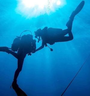 一个人在海里潜水