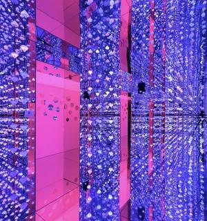 a visualization of a building with purple and pink walls