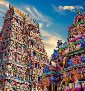 a large colorful building with a clock tower