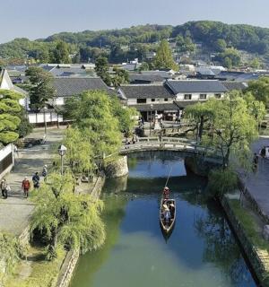 一座有桥的城镇里，河里的船