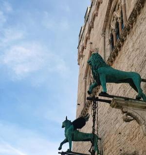 建筑物侧面的狮子和马的雕像