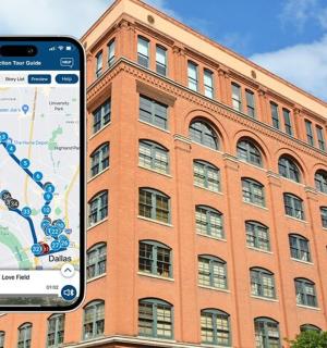 mobilní telefon zobrazující mapu před budovou