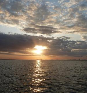 一大片水域上的日落