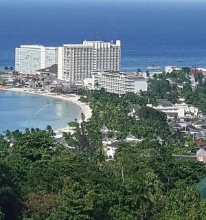 pohled na město s pláží a budovami