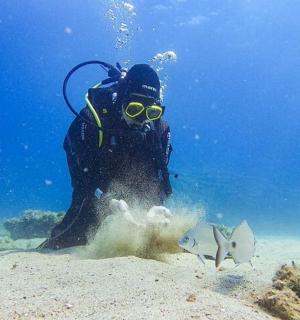 一个人站在海里的水中