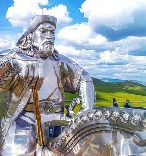 a statue of a knight with a spear