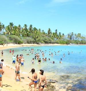 一群人在海滩的水中