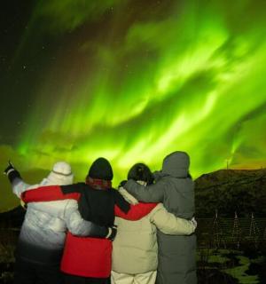 一群人正在观看北极光