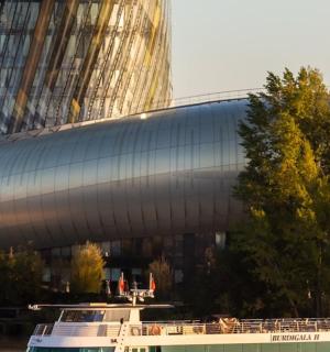 一艘停在建筑物前的游轮