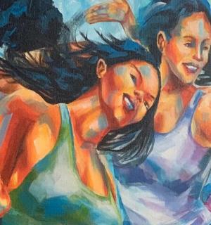 三位女子互相拥抱的画作