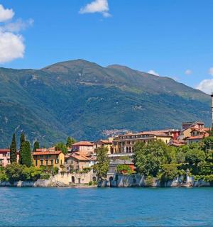 a town on the shore of a body of water