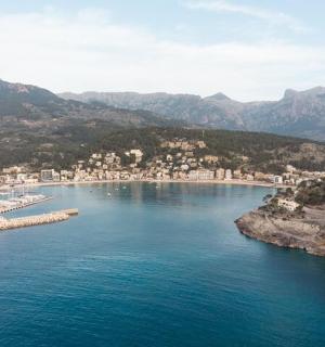 an aerial view of a large body of water