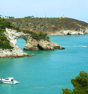 岛屿旁边水中的一艘船