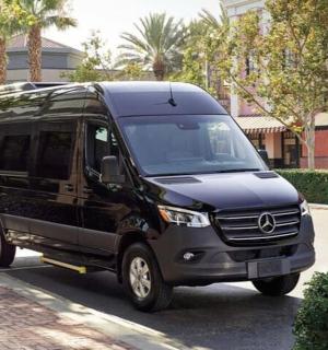 a black van is parked on a street