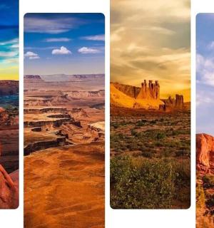 four pictures of the desert and the rock formations