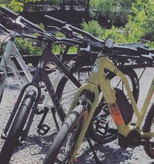 two bikes are parked next to each other