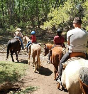 一群人骑马沿河而行